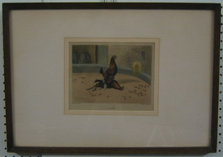 After Alken, 18th/19th Century country print, engraved by Stock "Cock Fighting Scene - The Death" 6" x 7"