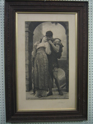 19th Century monochrome print "Wedded" in an oak frame 21" x 12"