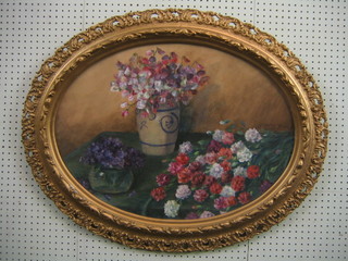 Leshen-Lezold, pastel still life study "Vase of Flowers" 20" x 28" oval