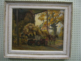 After Sharp, impressionist oil painting on canvas "Hayrick"  16" x 20"