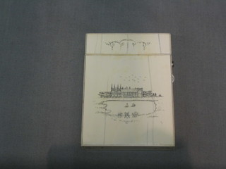 A 19th Century ivory card case, engraved the New Royal Exchange London and Kings College Cambridge? 4 1/2"