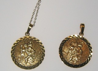 2 9ct gold St Christopher medals and a fine gold chain