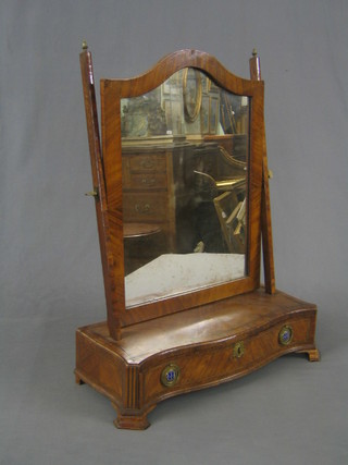A handsome 18th/19th Century French arch shaped plate dressing table mirror contained in a Kingwood frame, the base of serpentine outline fitted 1 long drawer and raised on ogee bracket feet 22" (some crossbanding missing)
