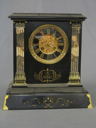 A French 19th Century striking mantel clock, contained in a black marble architectural case with Roman numerals
