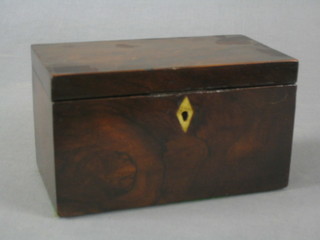 A Victorian rectangular rosewood tea caddy with hinged lid 9" (slight split to top and some scratching)
