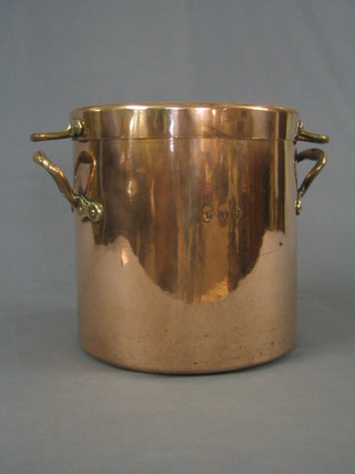 A 19th Century cylindrical polished copper twin handled saucepan and cover marked WCP 12"