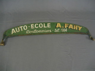 A Continental double sided metal taxi/car hire sign, marked Auto-Ecole A.Fahy 45"
