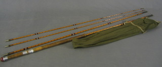 A Hardy Palakona 3 section salmon fishing rod with spare tip - The Wye, with Regal Trademark, complete with fibre carrying case