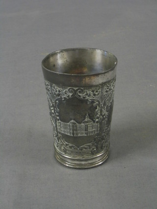 A South African commemorative beaker 4 1/2", a Victorian lacquered snuff box 2 1/2", a cloisonne enamel match slip 2" and an ivory handled fruit knife