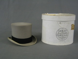 A gentleman's grey top hat by Lock & Co. approx size 7, complete with box