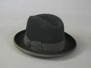 A gentleman's black Homberg hat by Woodrow of Piccadilly, approx. size 7 1/4