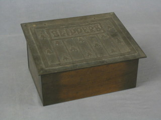 An Art Nouveau embossed metal slipper box with hinged lid 12"