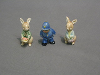 A Wade figure of Mr Plod 3 1/2" and 2 pottery figures of rabbits