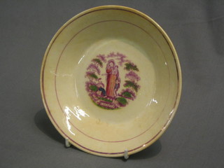 A 19th Century Sunderland lustre ware bowl decorated a figure depicting Hope 7 1/2"