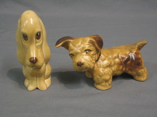 A brown glazed Sylvac figure of a walking dog 5" (tail f and r) together with a standing dog 5"