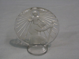 A 1930's Art Deco Lalique car mascot in the form of St Christopher with Christ, the base marked Lalique France, 4" (very slight chip to the top)