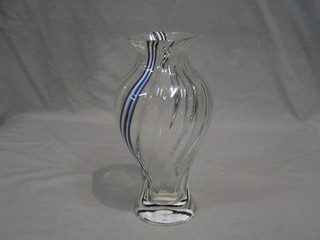 An Art Glass vase with black and white striped decoration 10"