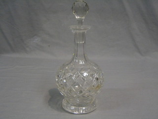 A club shaped cut glass decanter and stopper 10"