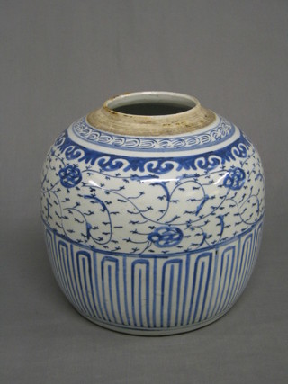 A 19th Century Oriental blue and white pattern ginger jar 9"