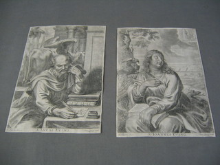 A pair of 18th Century engravings by Gaspar Huberti "S.Ioannes Evang and S.Lvcas Evang" 11" x 8"