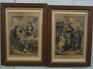 A pair of 19th Century Continental prints "The Motherless Boy" and "Parents with Seated Child" 14" x 10" contained in an oak frames