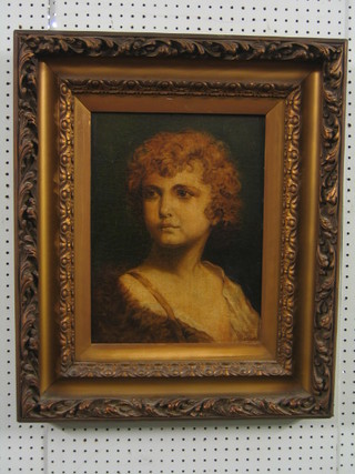 A 19th Century oil painting on board, head and shoulders portrait "Young Girl" 16" x 11" (some crackling to image) indistinctly signed, contained in a decorative gilt frame