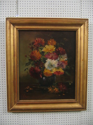 Losi, oil on canvas, still life study "Vase of Flowers" 21" x 17" in a gilt frame