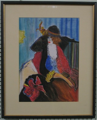 Christine Payner, 20th Century oil on silk "Seated Bonnetted Lady" monogrammed and dated '98 15" x 10 1/2"