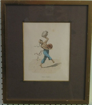 A 19th Century coloured print "Standing Chinaman with Vases" 8" x 6"