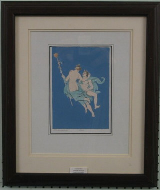 A 19th Century hand coloured print "Two Mythical Gods" 8" x 5"