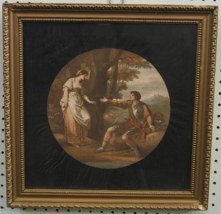 A pair of Bartolozzi style prints "Seated Classical Gentleman with Lady and Seated Lady"  7" circular (1 with holes)