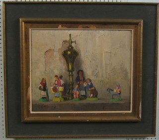 Robert Chailloux, oil painting on canvas "Santons", the reverse with 1957 Exhibition Gallery label, signed, 15" x 18"
