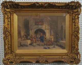 G Cattermole, watercolour "Interior Cromwellian Court Scene with Standing Figures" monogrammed OC to bottom left hand corner 11" x 16"