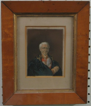 A Victorian Baxter print "Arthur Wellesley 1st Duke of Wellington" in uniform of a Field Marshall 4" x 3 1/2" contained in a maple frame