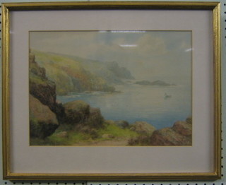 M Mortimer, watercolour "Crane Rocks Kynance Cornwall" 10" x 14" signed