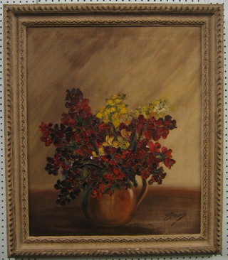 S Atkinson, a 1930's oil on canvas, still life study "Vase of Flowers" 23" x 19"