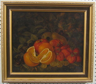 19th Century still life study "Fruit, Apples Pears and Strawberries" 12 1/2" x 13"
