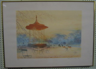 Derek  Mynott, limited edition coloured print "The Deserted Band Stand" 15" x 21"