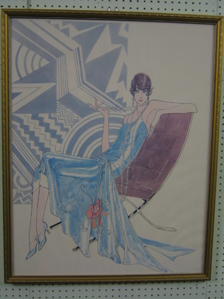 After B Barder, 1920's style coloured fashion plate 28" x 23"
