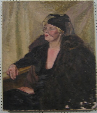 Oil on canvas "Head and Shoulders Portrait of a Seated Lady" 26" x 22" unframed