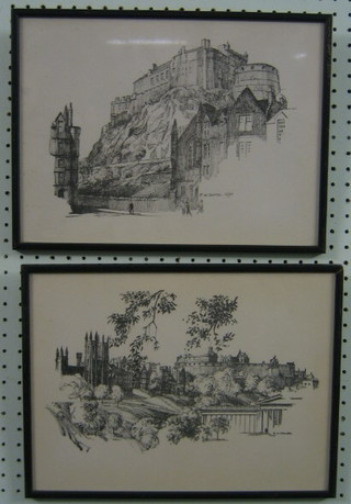 R W Dicake, a pair of pencil drawings "Edinburgh" 11" x 14"