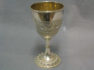 A Victorian embossed silver plated trophy goblet