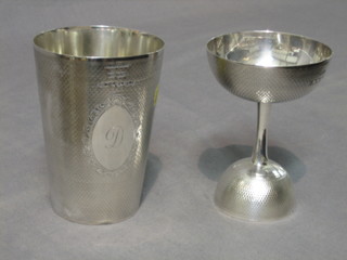 A Victorian silver engine turned beaker together with a matching double bowl spirit measure, Birmingham 1899 by Hamilton & Co. of Calcutta