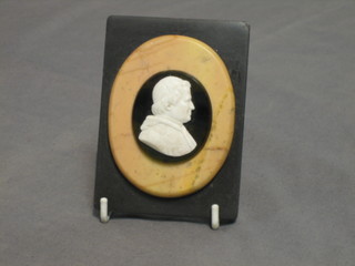 A rectangular specimen marble paperweight in the form of a head and shoulders portrait of the Pope? 4"