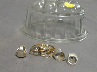 3 heavy silver dress rings and a small collection of silver costume jewellery