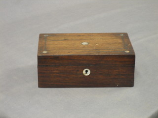 A Victorian rectangular rosewood trinket box inlaid mother of pearl with hinged lid 8" (2 inlaid roundels missing)