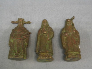 3 Eastern bronze figures of standing sages 3"