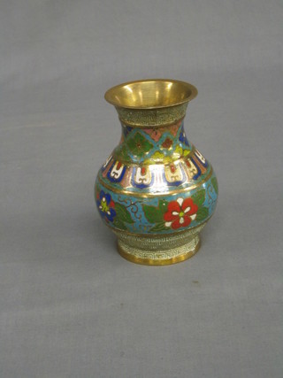 A cloisonne enamelled vase of baluster form 5"