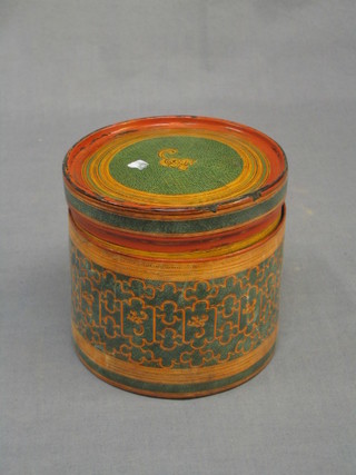 An Eastern circular food canister and 2 ditto bowls 5"