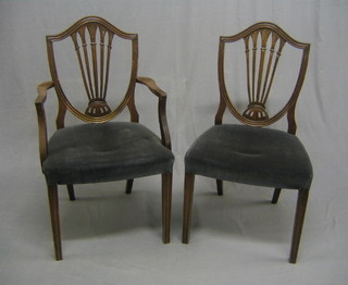 A set of 8 19th/20th Century Hepplewhite style shield back dining chairs  with upholstered seats (2 carvers and 6 standard)